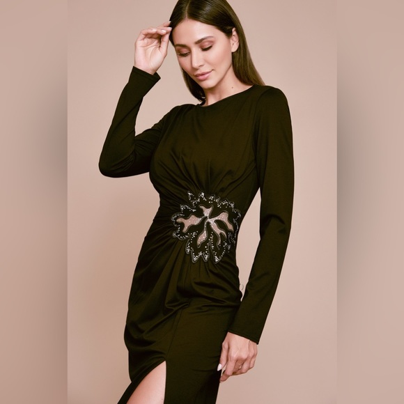 AHAYLA LONG-SLEEVE DRAPED JERSEY DRESS - Picture 2 of 5